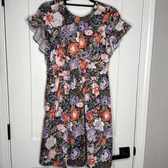 Rebecca Taylor Open Back Floral Ruffle Sleeve Penelope Dress - 6 - Picture 5 of 11